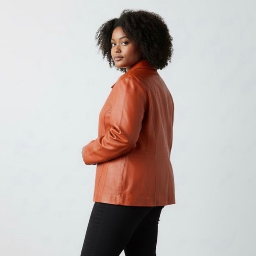 Lane Bryant Women's Orange Leather Button-Front Jacket Sz 18/20 (9F)